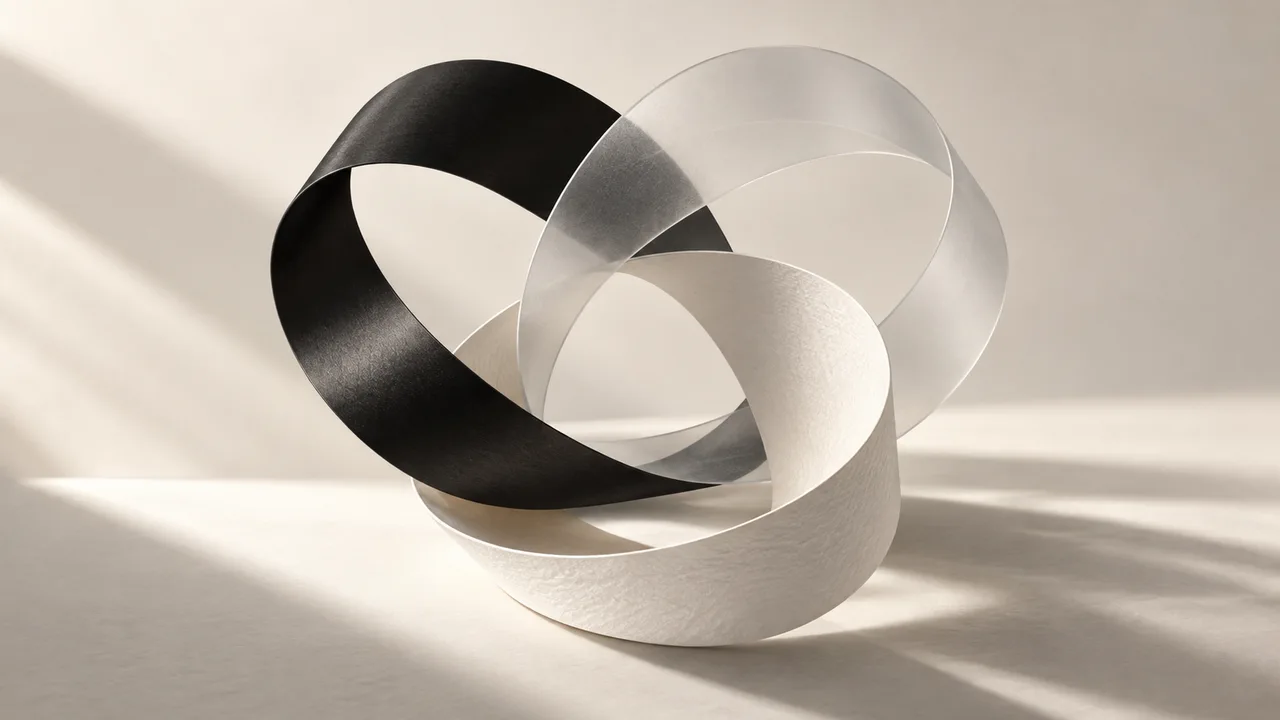 Three distinct ribbons forming a shared center — concept artwork for Open Media